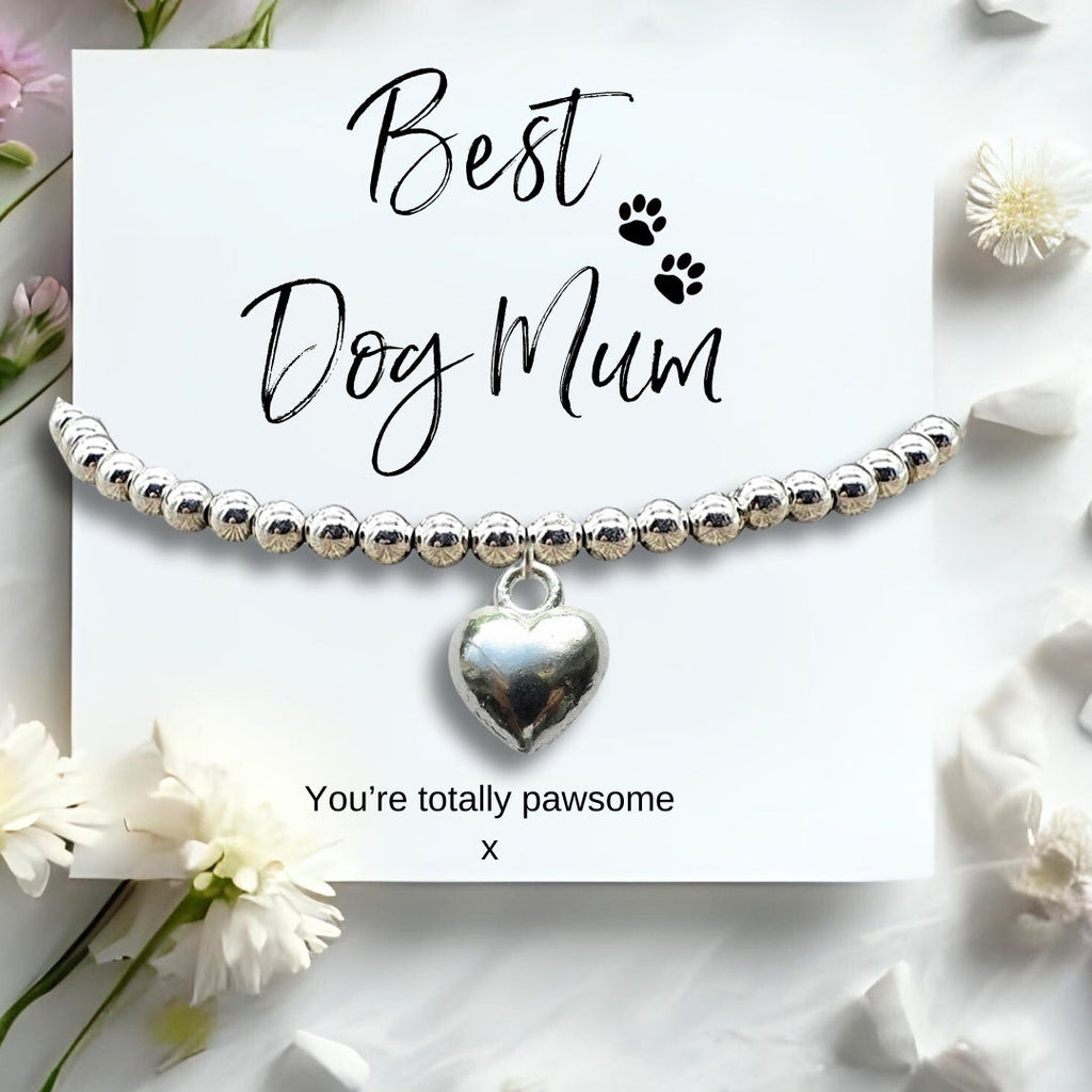 Best Dog Mum Mini Gift Hamper Silver Heart Bracelet