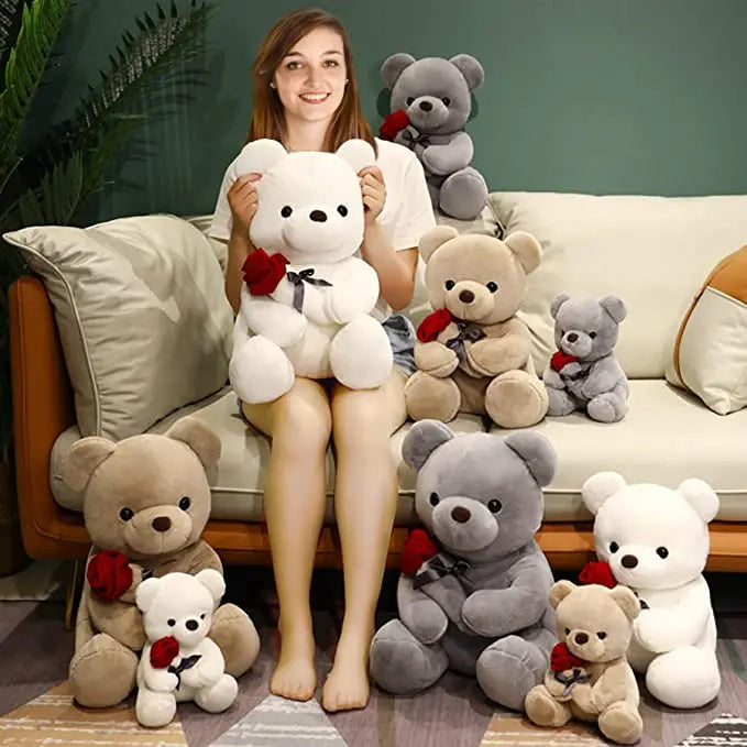 Lovely Hug Roses Teddy Bear Plush Pillow
