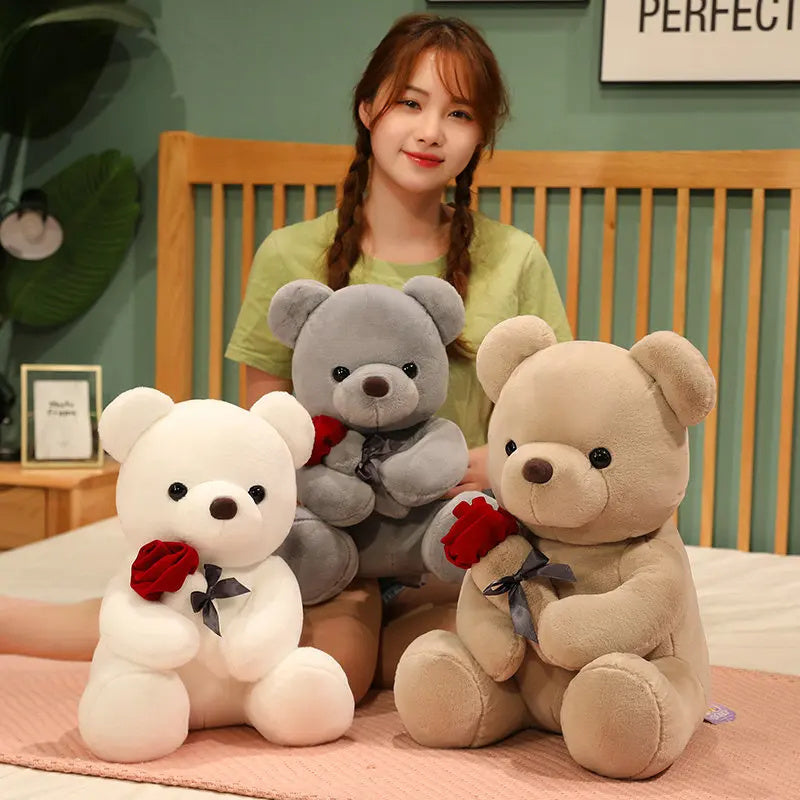 Lovely Hug Roses Teddy Bear Plush Pillow